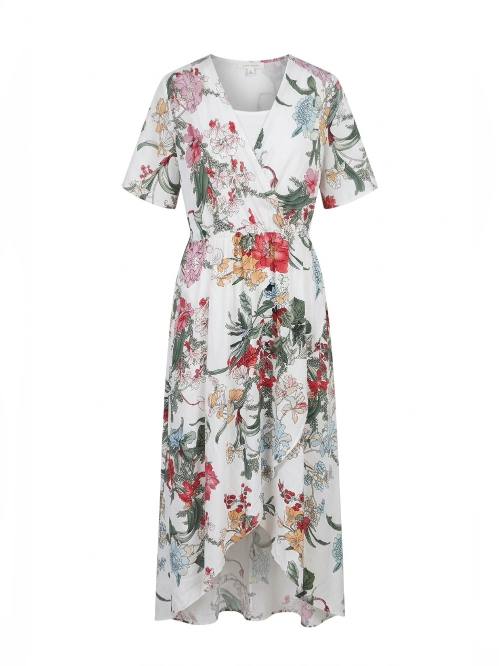 Floral White Midi Dress with Multicolor Bloom